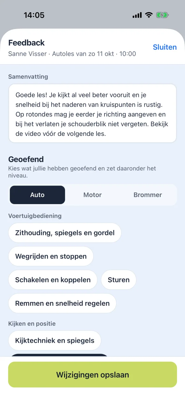 Feedback geven op een les, met samenvatting en geoefende onderdelen.